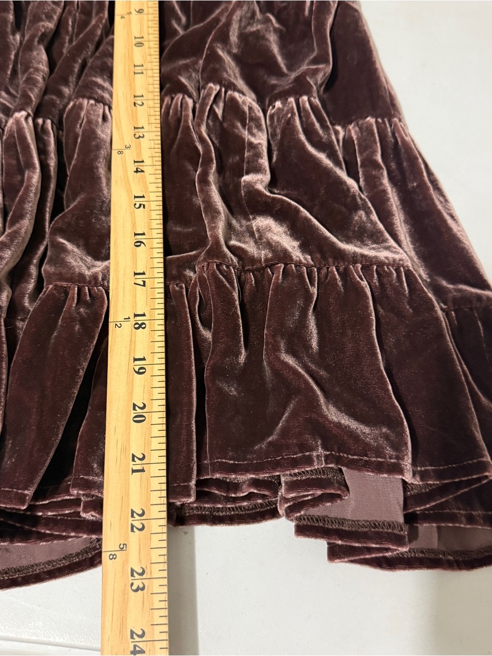BCBGMaxAzria Silk Blend Tiered Brown Velvet Peasant Skirt Size 0 70s Boho 90s - Picture 6 of 8